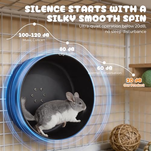 15" Silent Chinchilla Running Wheel, Aluminum Alloy Noiseless Exercise Wheel, Small Animal Running Wheel, Ultra Smooth Bearing, Large Comfort Wheel for Chinchilla, Hamster, Hedgehog & Small Pets,Black