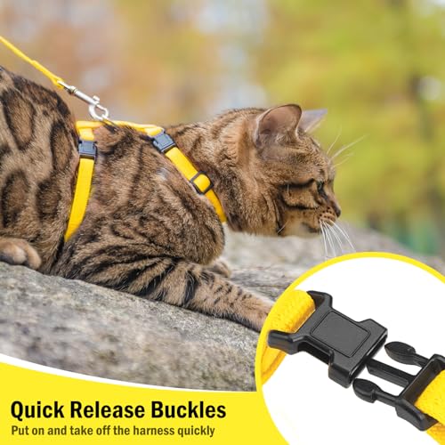 PUPTECK Adjustable Cat Harness and Leash Set Escape Proof Kitten Strap Collar for Walking Travel, Yellow - color: Yellow, size: Small