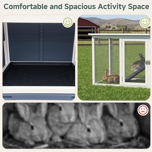Large Outdoor Rabbit Hutch with Waterproof Asphalt Roof, 54.7” x 22.6” x 34” Wooden Bunny Cage for 2 Rabbits, Guinea Pigs & Chickens, Easy-Clean Pull-Out Tray & Anti-Rust Metal Door