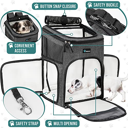 PetAmi Dog Backpack Carrier, Airline Approved 4-Way Entry Cat Backpack Carrier, Ventilated Mesh, Collapsible Pet Carrier for Small Puppy, Kitten, Hiking, Travel Car, Vet, up to 18 lbs, Charcoal Gray - color: Charcoal