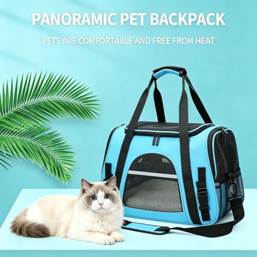 Cat Carrier Bag, Airline Approved Soft Carrier for Cats & Small Dogs | Airline approved pet carrier for pets under 15lb, breathable mesh with privacy cover, lightweight, foldable & washable - color: Blue