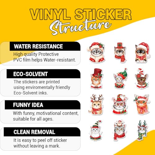 (12pcs-3in) Christmas Cat Sticker Stickers for Cute Holiday Kitty Gift Sets | Gifts For Cat Lovers Parents Friends Kids Teacher For Laptop Water Bottle Tumbler Notebook Journal Scrapbook Phone Crafts Mug - color: Cat 4, size: 3 Inches