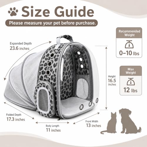 Expandable Cat Carrier Backpack with Bubble Window, Black and White | Breathable mesh, anti-collapse frame, side door, safety leash and escape-resistant zippers for vet visits and outdoor travel. - color: Black and White Animal