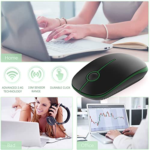 VssoPlor Wireless Mouse, 2.4G Slim Computer Laptop Mouse, Black and Green | Portable Mouse, Plug & Play USB Nano Receiver, Quiet Silent Optical Mice for Notebook, PC, Laptop, Computer, Windows, Mac - color: Black and Green