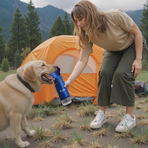 Stainless Steel Dog Travel Water Bottle, Vacuum Insulated Portable Dog Water Dispenser, Large Bottle with Drink Cup On The Go, Outdoor Walking, Hiking, Travel (Cobalt, 22oz) - color: Cobalt