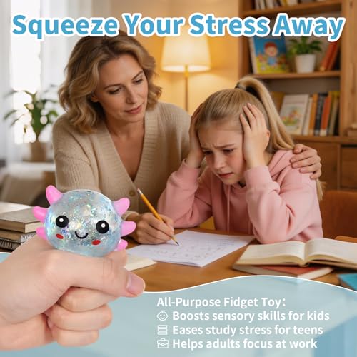 Blue Axolotl Squeeze Toy Portable Slow Rise Stress ADHD Autism | Non-toxic TPR material Slow rebound feel eases anxiety Adult office stress relief Quiet & non-disruptive. - color: Single Blue Sitting Axolotl