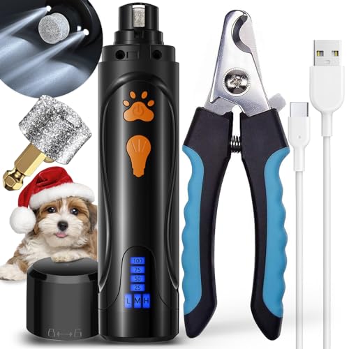 Dog Nail Trimmers and Dog Nail Clippers Kit, Whisper Quiet Electric Grinder with Light, for Small, Medium, Large Dogs, Cats Toenail Grooming, 3 Speeds - color: Black