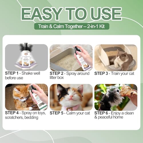 Cat Catnip Calming Spray & Cat Litter Box Attractant Kit, 2 x 150ml | Calming spray & litter box attractant support relaxed behavior, encourage proper litter box use at home, stop cats urinating - color: 2-in-1 (Cat Litter Training & Catnip Calming)