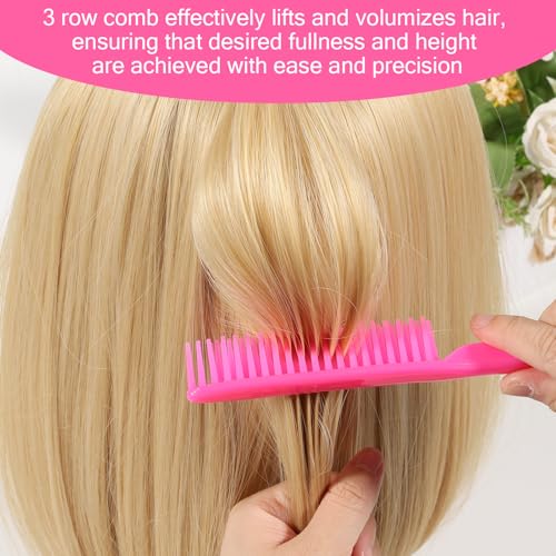 SIMPOR 3 Row Hair Comb for Natural Detangling, Hair Styling Brush, Nylon Bristle Unbraider Teasing Rat Tail Comb for Women Men Rose Pink - color: Pink