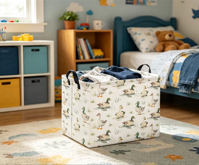 Rectangular Baby Kids Storage Basket for Home Kitchen Girls Cute Toy Storage Bin Organizer Shelf Book Room Decor(Duck) - color: Duck