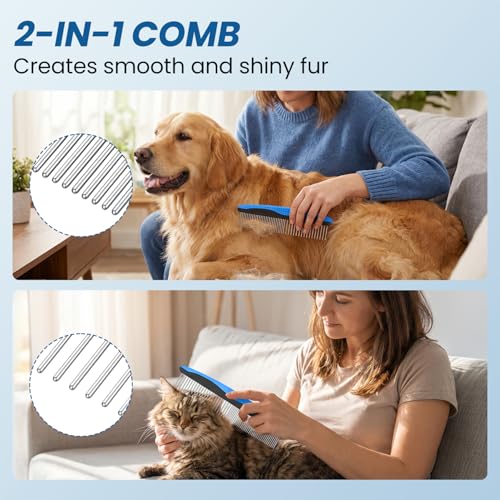 Double-Sided Pet Grooming Rake - 4-in-1 Professional Pet Grooming Kit Deshedding Dematting Tool for Dogs Cats Extra-Wide Grooming Brush & Deshedder Comb for Long & Short Haired Pets (Blue Kit 4PCS) - color: Blue