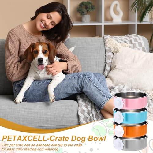 Crate Dog Bowl, Removable Stainless Steel Pet Cage Hanging Anti-Overturn Food Water Feeder Cage Cup (Round, Grey, 25.3oz), Intended for Puppies/Cat/Rabbit/Bird - color: Grey, size: 6.4"(25.3oz)