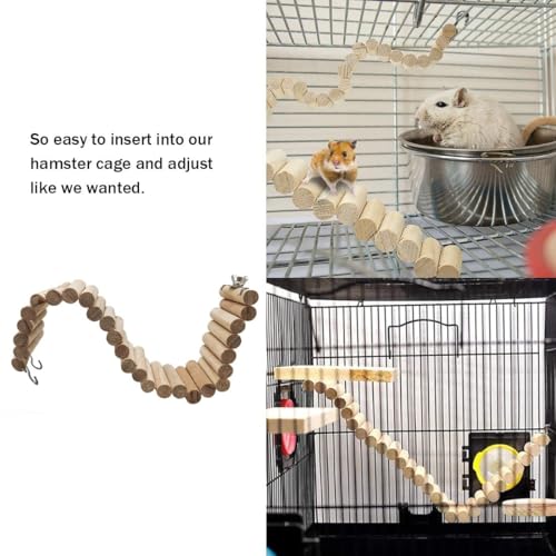 2Pcs Hamster Suspension Bridge 15.7x2.4in Flexible Bendy Climbing Ladder Hanging Wooden Chew Toy for Bird Parrot Chipmunk Sugar Glider Gerbil Mice