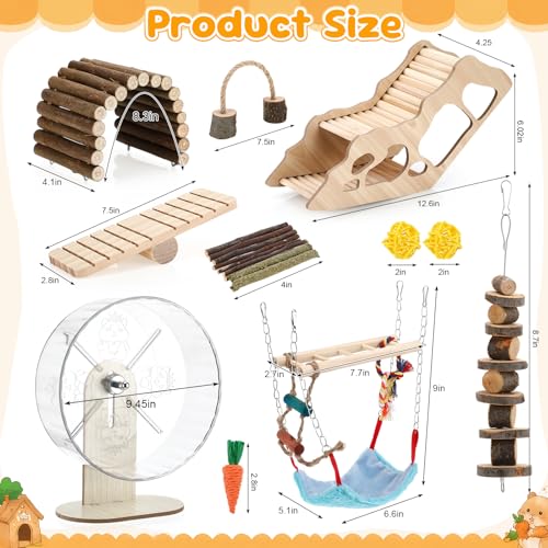 11 Pcs Hamster Cage Accessories Set, Bridge, Exercise Wheel, Swing, Chew Toys & More, Natural Wood Hamster Play Set for Dwarf Hamsters, Mice Small Animals Habitat (Maze Tunnel) - style: Maze Tunnel