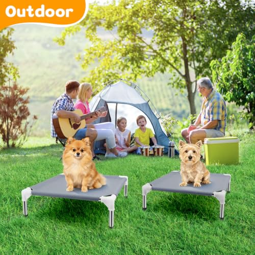Elevated Dog Bed for Small Dogs, Dog Cooling mat Cot, Raised Dog Bed | Indoor Detachable Raised Dog Bed, 20" L x 20" W x 6.5"H，with Non-Slip Feet，Soft and Luxurious Comfortable - color: Grey-S