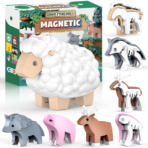 Magnetic Animal Building Toys, STEM Toddler Learning Toys 3D Puzzle Animals for Boys Girls, Educational Magnetic Travel Montessori Toy Sheep Wolf Reindeer Sloth,Unique Birthday Gift for Kids 3 4 5 6 7 - style: Forest Animals