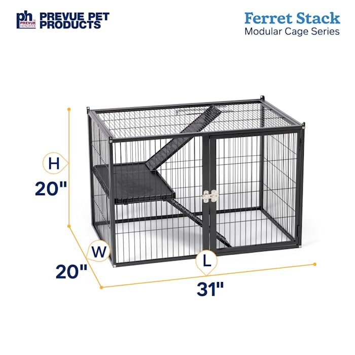 Prevue Pet Products Ferret Stacking Cage Add-On Unit - Extra Level with Ramps and Platform for Modular Ferret Habitat, Accessories for Cage Expansion with Shelves & Ladders for Climbing - Black