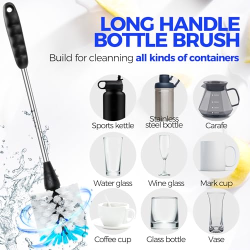 Holikme 4 Pack Bottle Brush 14" Stainless Steel Straw Cleaner Brush,Blue | Bottle Cleaner Brush, 3 Straw Cleaner Brush, Bottle Cleaning Brush for Water Bottle Cups Straw Cleaner Brush - color: White