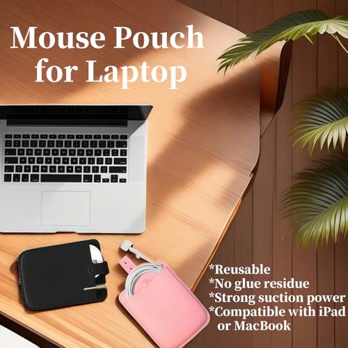Reusable Compact Silicone Mouse Pouch for Laptop, Mouse Holder for Wireless Mouse, Mouse Sleeve for Laptop with Strong Suction for iPad/MacBook Use (Pink)