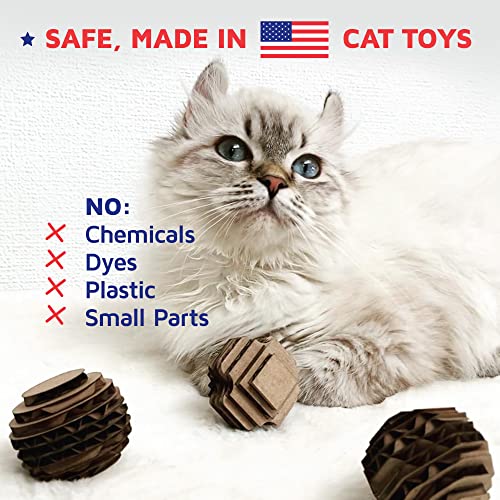 Cat Ball Toys by Americat – Made in USA – Safe Cardboard Cat Toys – for Interactive and Independent Play, Exercise & Stress Relief for All Breeds & Ages (Pack of 3 Round Balls) - style: Round Ball Pack