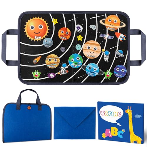 WATINC Travel Felt Board Story Set - 25PCS Portable Felt Board Educational Birthday Gift for Boys & Girls, Themed Storytelling Preschool Early Learning Interactive Play Kit for Toddlers (Space) - style: Space