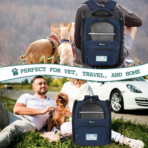 PetAmi Dog Backpack Carrier Airline Approved Cat Pet Puppy Bag, Navy | Ideal for Small Medium Large Pet up to 18 lb, 2 Side Entry Structured No-Collapse Frame, Ventilated Bookbag for Hiking Travel - color: Heather Navy