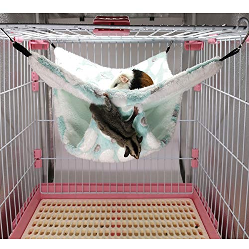 LEFTSTARER Guinea Pig Ferret Rat Hammock Toy Small Animal Cage Accessories Hideout Tunnel & Bunkbed Hammock for Rat Ferret Guinea Pig Hamster Sugar Glider Chinchilla (Hammock Set Heart-Green) - color: Hammock set Heart-Green