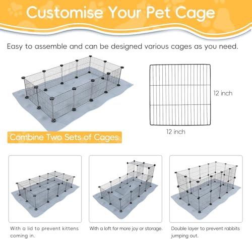 CHEGRON Portable Guinea Pig Cages with Liner & C&C Grids Rabbit Cages Small Animal Cage PVC Bottom Small Animal Playpen for Rabbit Bunny Hedgehog Chinchilla 12PCS Metal Grids 48"x24"x12" - color: Cages with Grey Liner