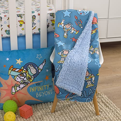 Disney Toy Story Buzz Lightyear Blue and Orange Blast-Off Super Soft Sherpa Baby Blanket - color: Toy Story Buzz Lightyear