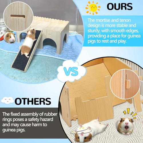 kathson Large Guinea Pig Hideout, Upgraded Guinea Pig Castle with Anti-Slip Ramp Detachable Hamster Hiding Hut Small Animal House for Hamsters Chinchillas Bunny