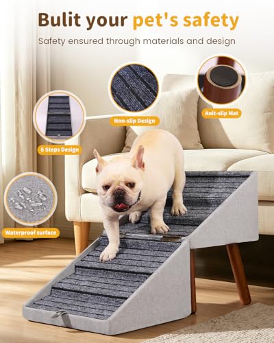 2-in-1 Foldable Ottoman Dog Ramp for Couch(6-Steps) | Convertible Folding Dog Stairs for Couch and Bed,Non-Slip Wooden Pet Stairs for Puppy Senior Injured Dogs - size: 6-STEPS