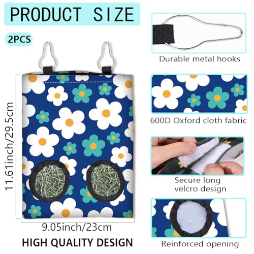2Pcs 2 Styles Rabbit Hay Bag Feeder for Guinea Pigs Chinchillas 11.6 x 9.1 Inch Hanging Hay Holder with 2 Holes Flowers Leaves Cloth Washable Small Animal Feeding Storage Cage Accessories - color: Flower