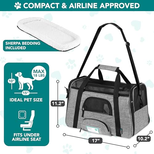 PetAmi Airline Approved Pet Carrier for Cats Small Dogs, Small Heather Gray | Soft Sided TSA Travel Bag, Sherpa Bed, Breathable Mesh Ventilation, Collapsible Bowl, Fits Under Seat, Up to 18 lbs - color: Heather Gray, size: Small - 17"L x 10.2"W x 11.2"H