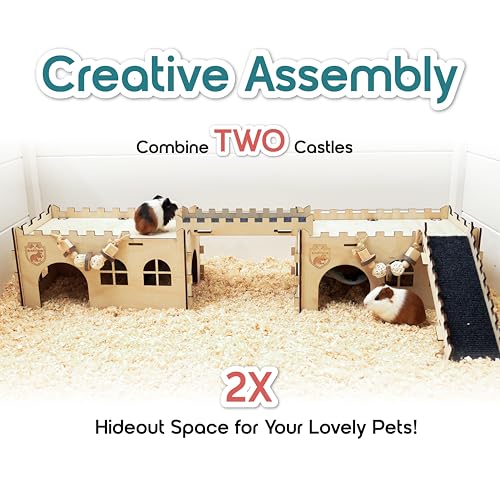 SoulThink® Large Guinea Pig Hideout & House - Easy to Assemble Wooden Guinea Pig Castle with Hammock, Ramp and Toys Accessories Habitat Suitable for Hamsters and Chinchilla - color: Comfy Hammock