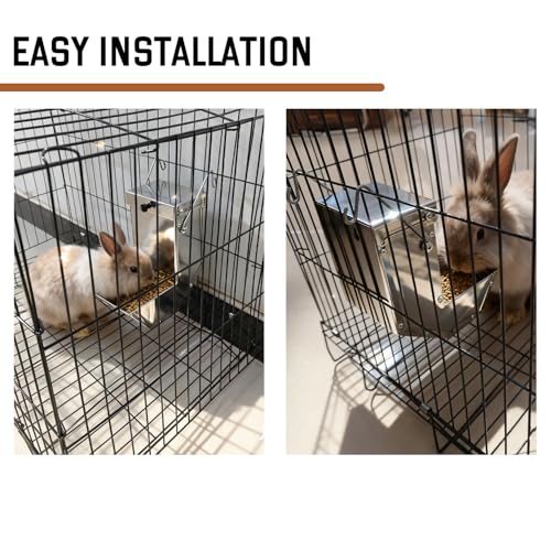 Rabbit Feeder - Small Animal Stainless Steel Gravity Feeding Trough with Lid, Outdoor Durable Cage Feeder Holds Several Days' Food (4 Inch/1.5Lbs) - size: 1 pc