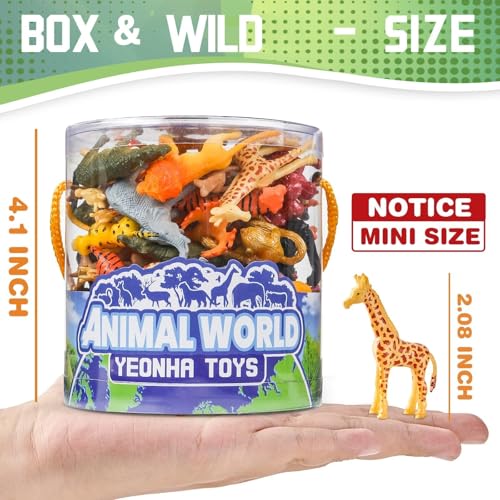 60 Piece Animal Figures with Gift Box, Safari Jungle Animal Figurines | Realistic Small Plastic Animal Figure Sensory Bins, Jungle Party Favors, Cupcake Topper, School Education, Birthday Gifts for