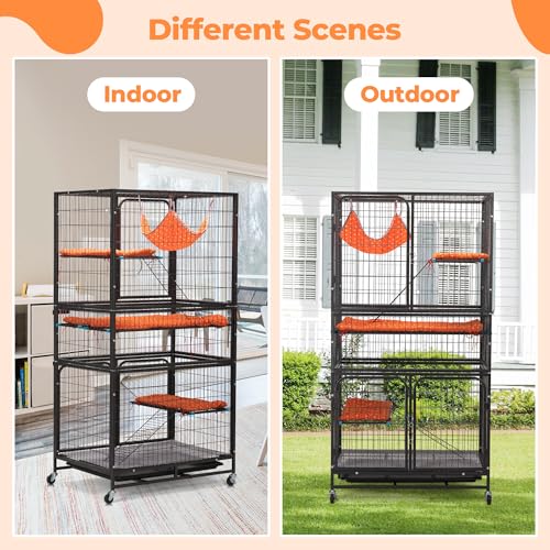 Cat Cages Indoor,4-Tier Ferret Cage, Large Wire Crates with Hammock, Cat Enclosure with 2 Ladders, Cat Kennel with Wheels for Kitten, Guinea Pig, Rabbit, Chinchilla, Black - size: 32.7"L x 23.6"W x 63.0"H