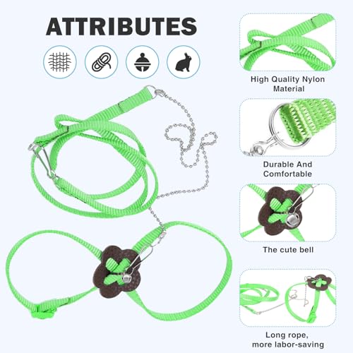 2 Pack Adjustable Hamster Leash Harness for Harness for Ferret Baby Rabbit Hamster Rat Mouse Leash Lead with Bell (Green) - color: Green