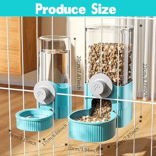 Hanging Cage Automatic Pet Food Water Dispenser, 41oz Hanging Automatic Food Dispenser, 18oz Pet Water Bottle for Cage Crate, Suitable for Kitten Rabbit Chinchilla Hedgehog Ferret (Blue, 41Oz) - color: Blue