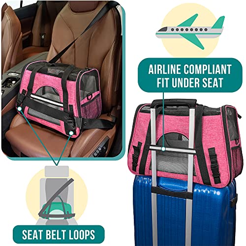 PetAmi Airline Approved Pet Carrier for Cats Small Dogs, Small Heather Pink | Soft Sided TSA Travel Bag, Sherpa Bed, Breathable Mesh Ventilation, Collapsible Bowl, Fits Under Seat, Up to 18 lbs - color: Heather Pink, size: Small - 17"L x 10.2"W x 11.2"H