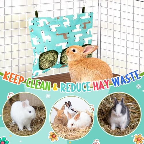 UPINS 2Pack Guinea Pig Hay Feeder Bag,Bunny Rabbit Cage Bag Hanging Holder | Guinea Pig Cage Feeder,for Bunny Rabbits,Chinchillas,Hamsters,Small Pets,and Animals - color: White Blue, size: 34 x 28 cm