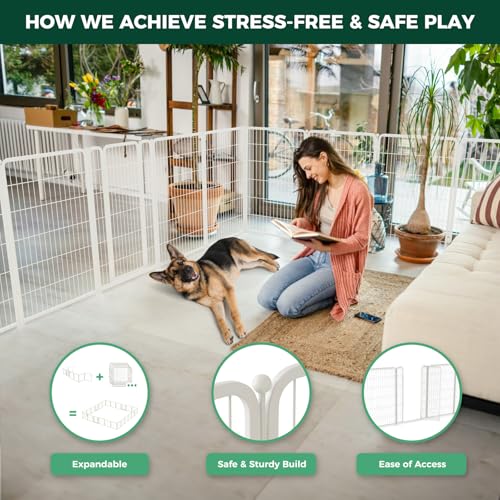 FXW Homeplus Indoor Dog Playpen, 45" H, 8 Panels, for Large Dogs | Stress-free play, Heavy-duty, Semi-open design, Easy setup, Threshold-free gate, Expandable, Patented - color: White, size: 45"H