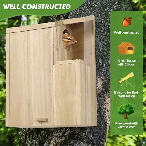 Sundia Large Squirrel Family House Pine with Coating Nesting Wooden Box for Breeding Living