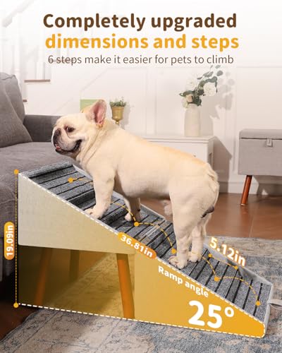 2-in-1 Foldable Ottoman Dog Ramp for Couch(6-Steps) | Convertible Folding Dog Stairs for Couch and Bed,Non-Slip Wooden Pet Stairs for Puppy Senior Injured Dogs - size: 6-STEPS