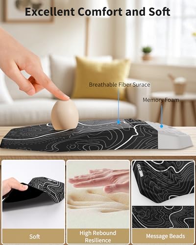 Ergonomic Mouse Pad Wrist Rest Support for Carpal Tunnel Pain Relief | Massage Design Mousepad, Memory Foam, Non-Slip PU Base for Computer Desk, Topographic - color: Topographic
