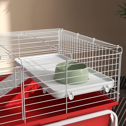 PawHut Two-Story Small Animal Cage Removable from Stand, Guinea Pig Cage with Shelf & Wheels, Pet Habitat for Hedgehog, Chinchilla, Ferret, 39" x 20.5" x 36.5", Red | Removable from Stand, Guinea Pig Cage, Pet Habitat for Hedgehog, Chinchilla, Ferret - co