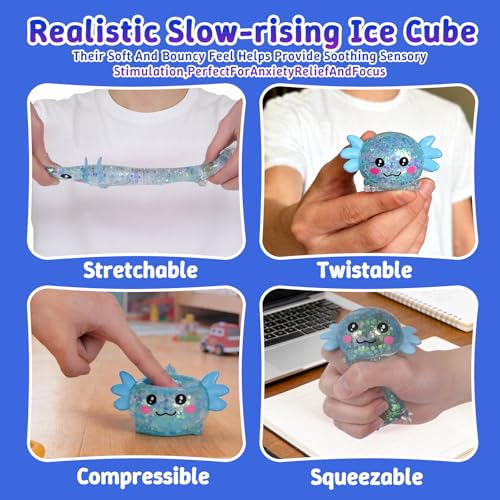 Axolotl Squishy Toy, Soft Slow Rising Sensory Fidget Toy, Cute Stretchy Axolotl Squeeze Toy, Stress Relief Desk Toy Gift for Kids and Adults(Blue) - color: Blue