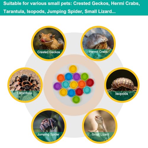 15 Pack Crested Gecko Food and Water Bowl, Eudimysx Reusable Small Reptile Feeding Dish, Gecko Tank Accessories for Hermit Crab, Tarantula, Isopods, Snails and Lizard, Silicone Easy Clean & 7 Colors - color: 15Pack