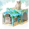 Lineshading 2 Story Cardboard Cat House with Scratcher Pad, Multi Level Durable Cat Scratcher House for Small Kitten Bunny Rabbit Animals Christmas Birthday Gift(17x12x10,Hawaii) - style: Hawaii