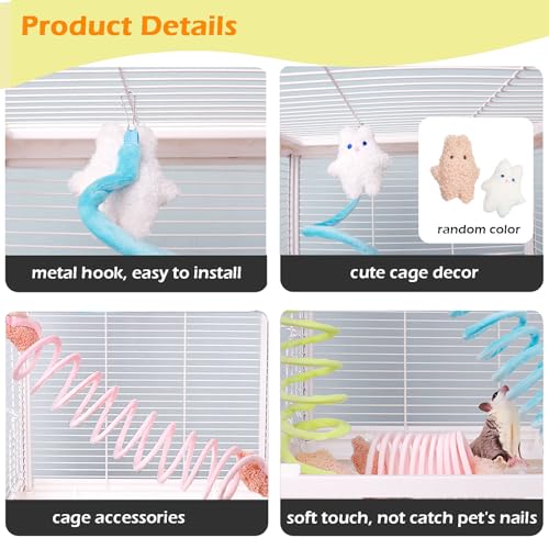 Rat Hammock and Sugar Glider Toy Set Cozy Hanging Bed with 3 Piece Climbing Ropes for Small Pets Includes Green Blue Yellow Swing Toys